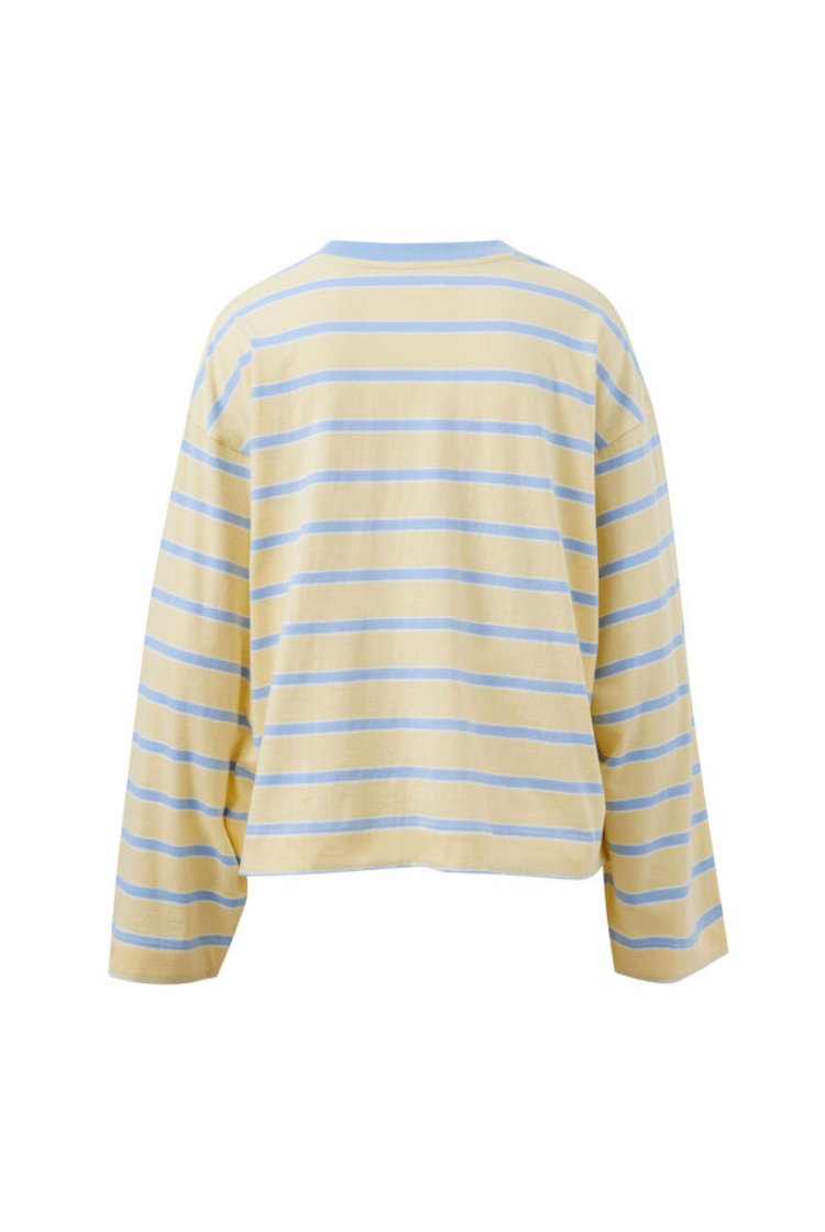 Beau Long Sleeve Slouchy Tee | Butter/ China Blue Stripe