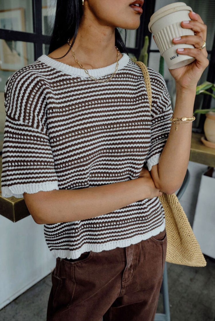 Nina Boxy Knit Tee | Chocolate