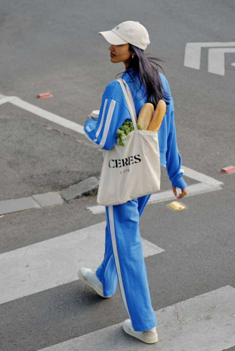 Gigi Wide Leg Terry Pant | Marine Blue Side Stripe