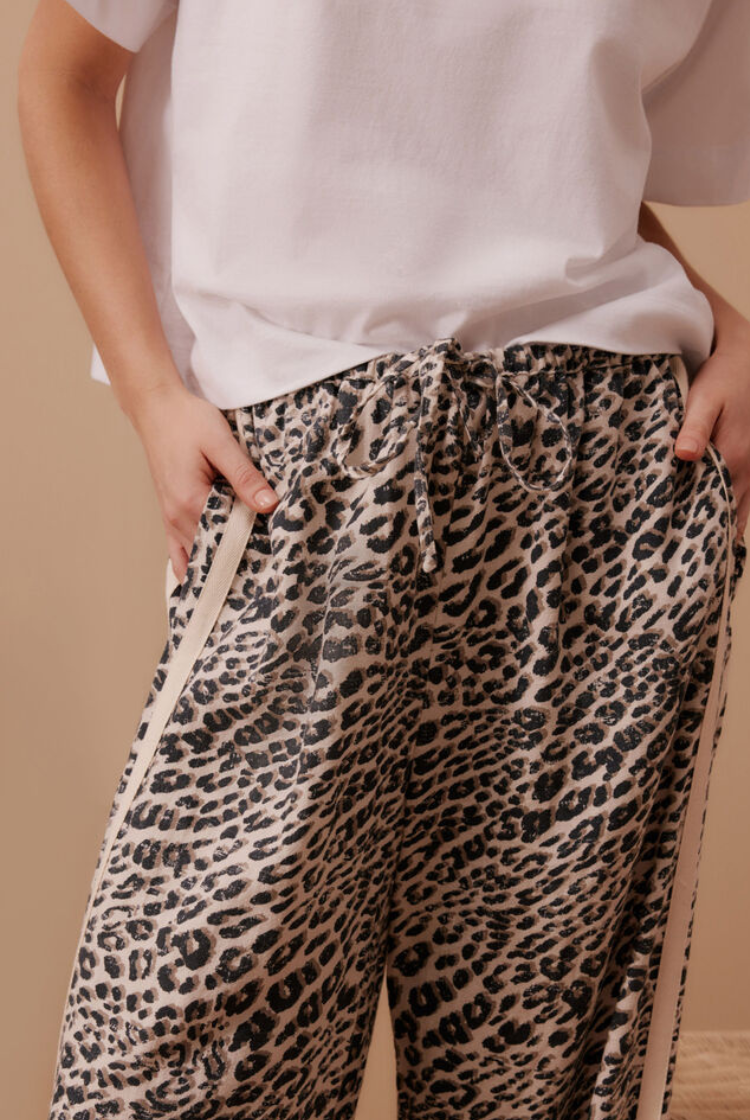 Relaxed Drawstring Pant | Leopard Linen Blend