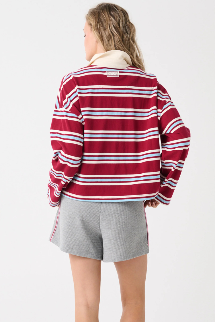 Alissa Rugby Tee | Raspberry Stripe