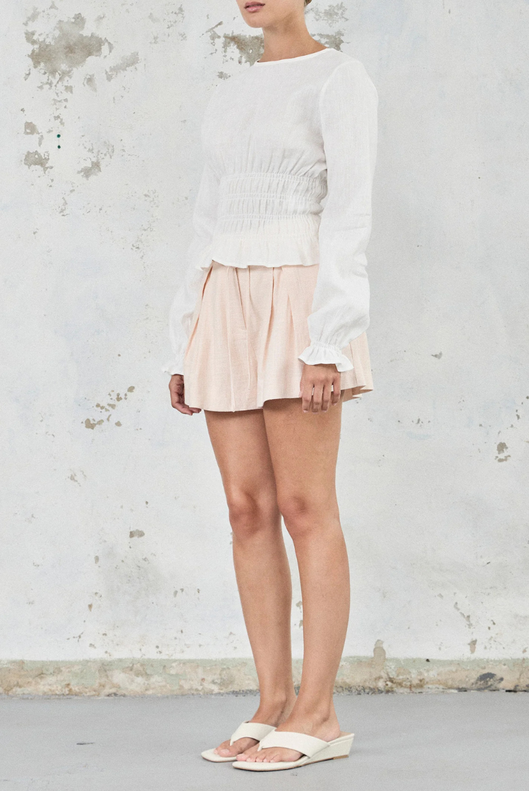 Linen Shirred Top | White
