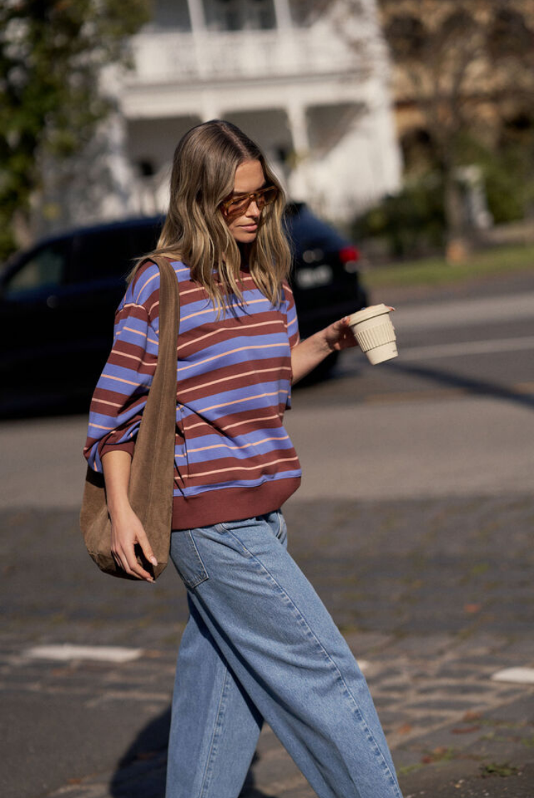 Romy Crew | Vintage Blue Pink Clay Burnt Toffee Stripe
