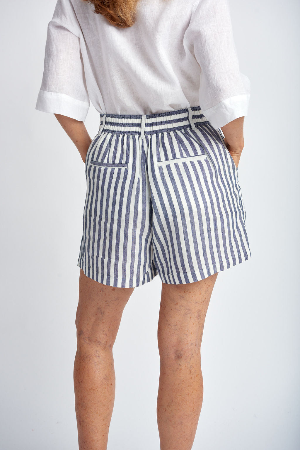 Stripe Linen Shorts | Navy & White