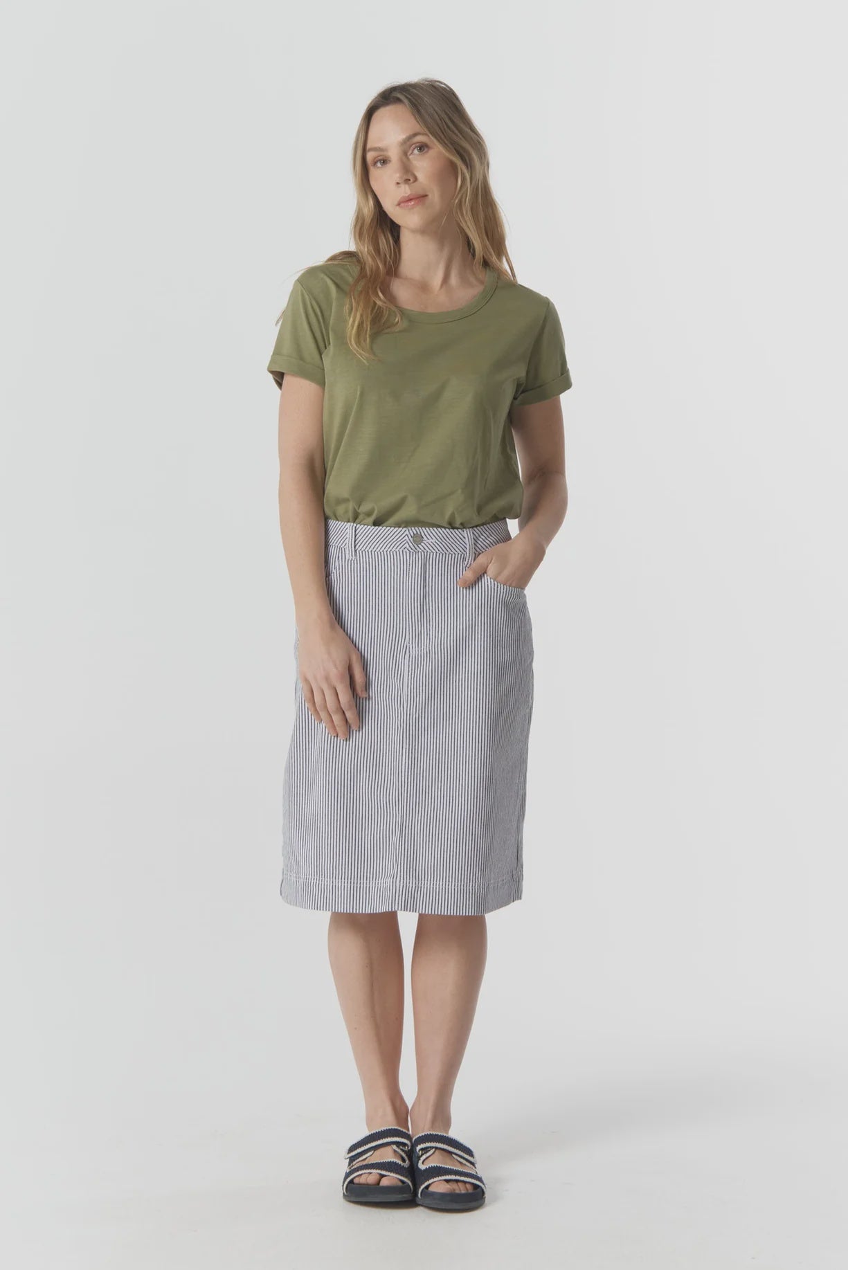 5 Pocket Knee Length Skirt | Navy / White