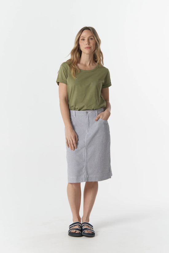5 Pocket Knee Length Skirt | Navy / White