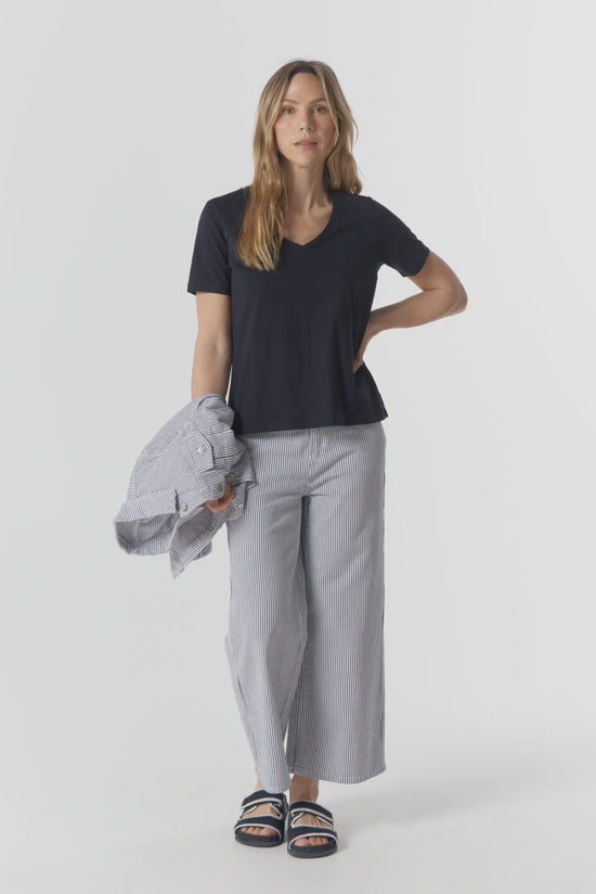 5 Pocket Crop Wide Leg Jean | Navy / White