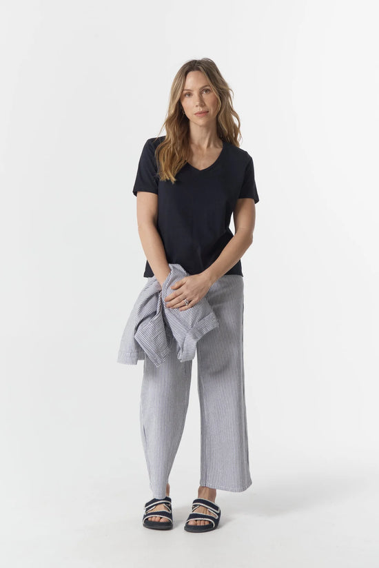 5 Pocket Crop Wide Leg Jean | Navy / White