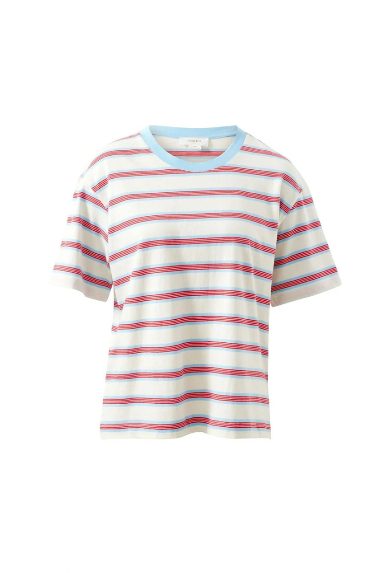 Stevie Slouchy Tee | Milk/ Fresh Blue Stripe