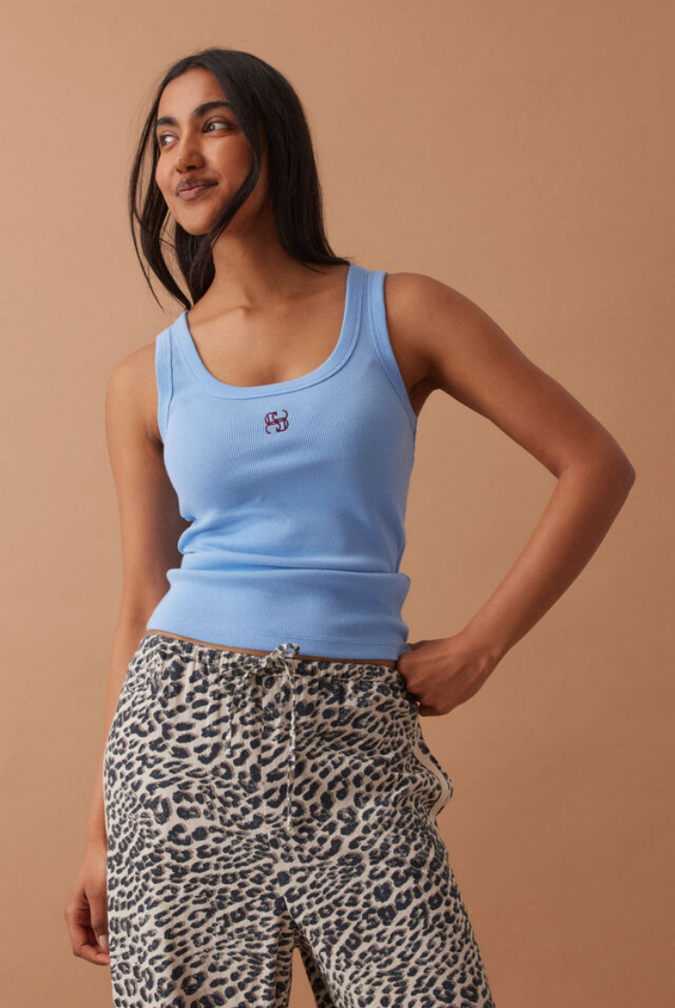 Zoe Contour Rib Scoop Tank | Powder Blue