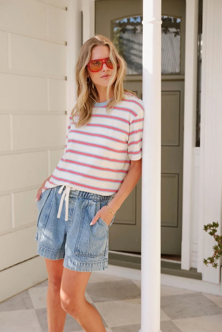 Stevie Slouchy Tee | Milk/ Fresh Blue Stripe