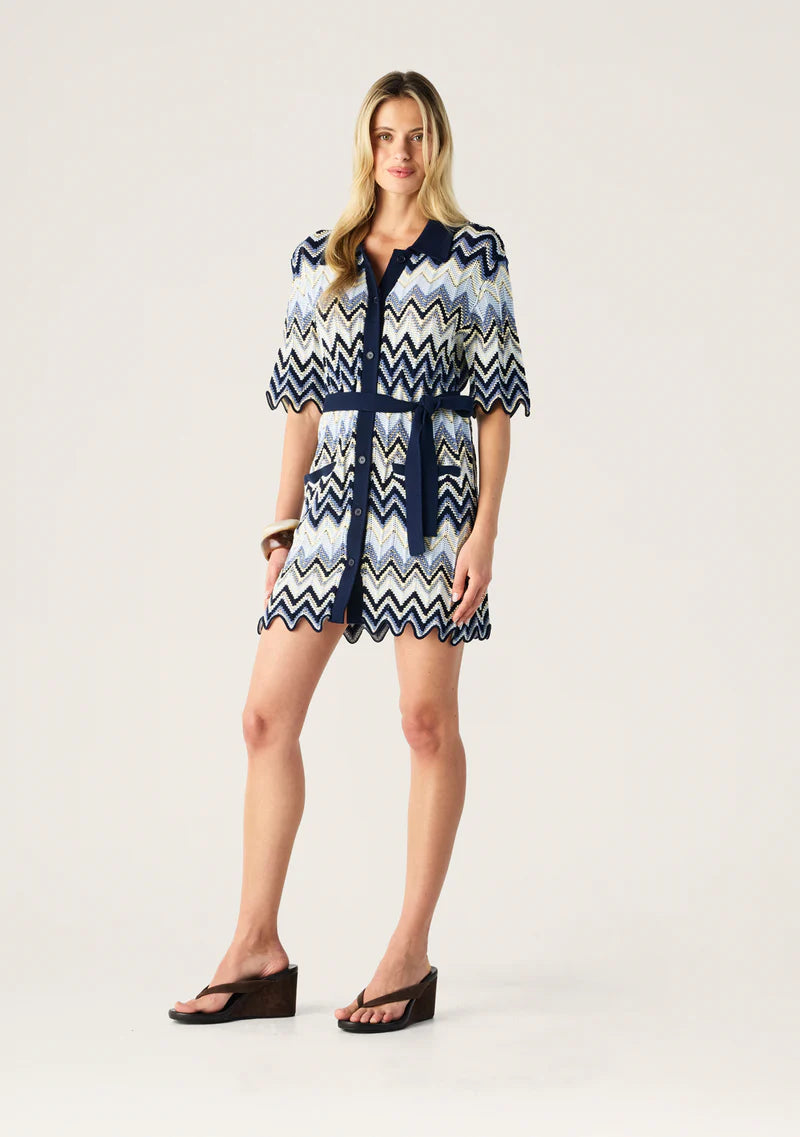 Pulse Knit Mini Shirt Dress | Classic Navy