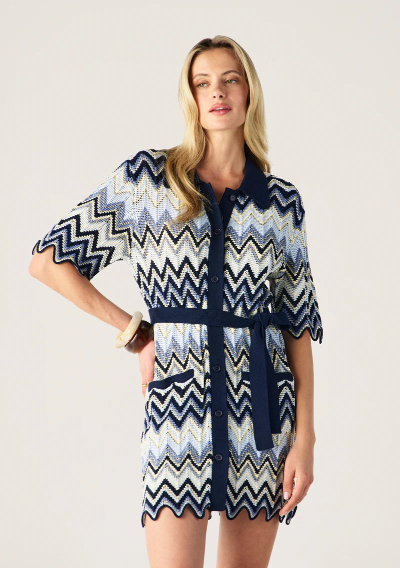 Pulse Knit Mini Shirt Dress | Classic Navy