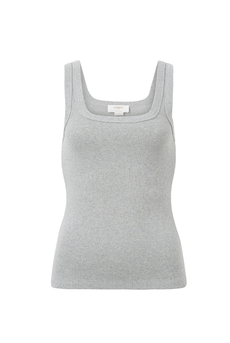 Contour Rib Square Neck Tank | Grey Marle