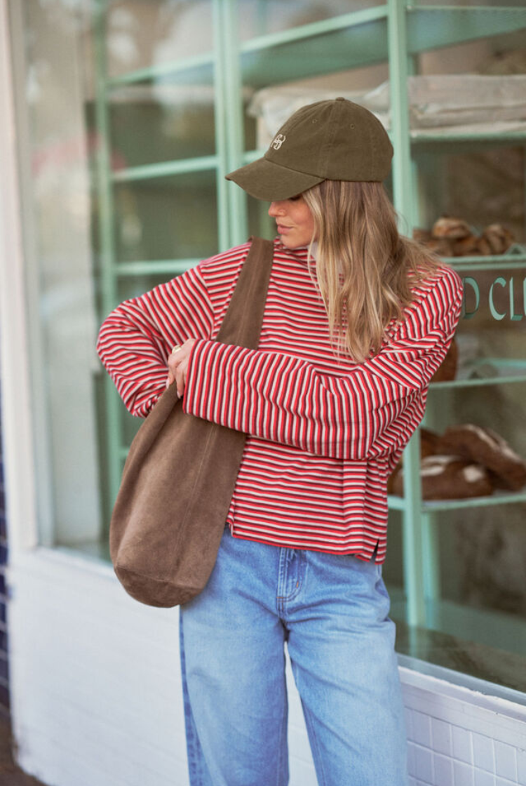 Beau Long Sleeve Slouchy Tee | Mulberry/ Red/ Stone Stripe