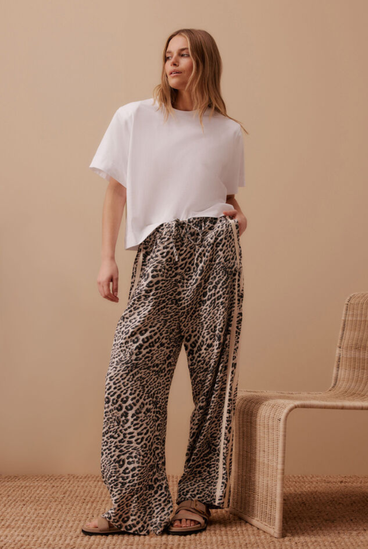 Relaxed Drawstring Pant | Leopard Linen Blend