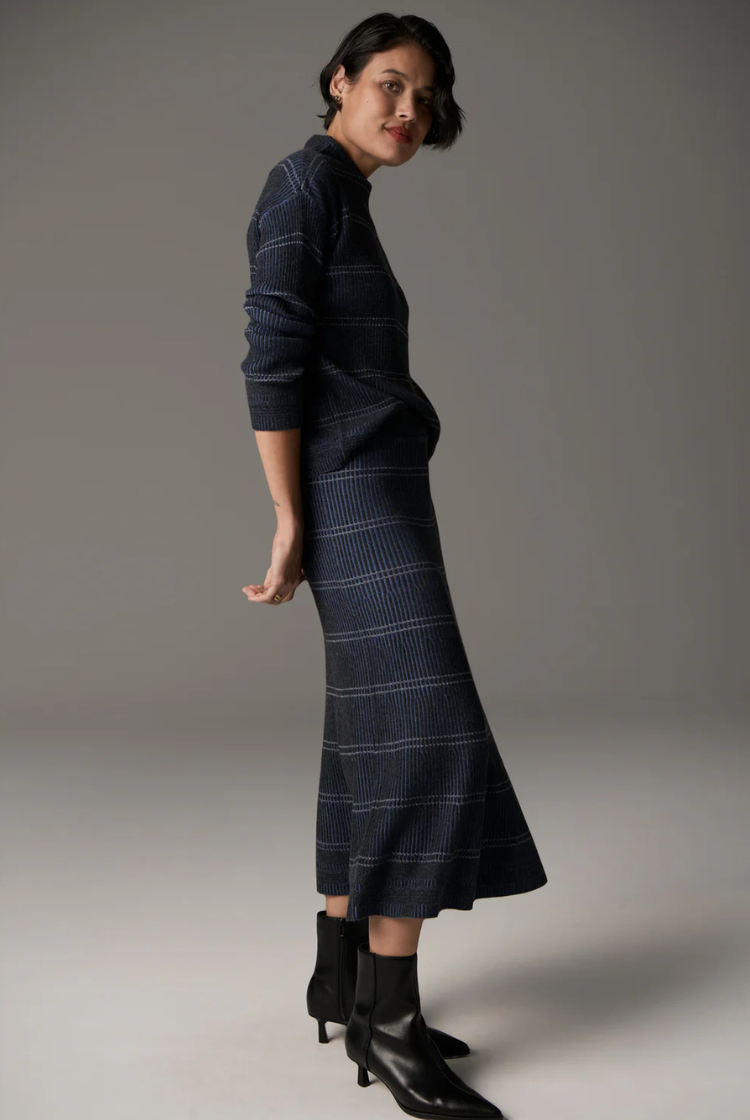 Lara Stripe Knit | Charcoal/ Blue