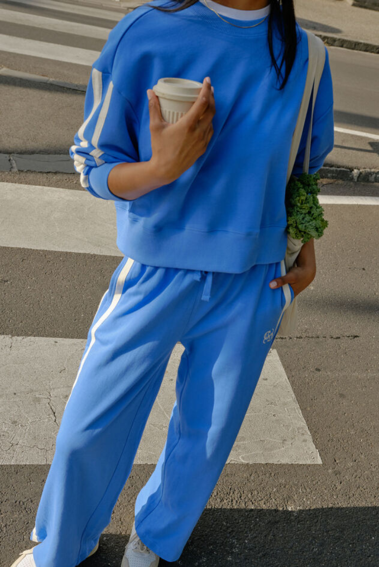 Gigi Wide Leg Terry Pant | Marine Blue Side Stripe