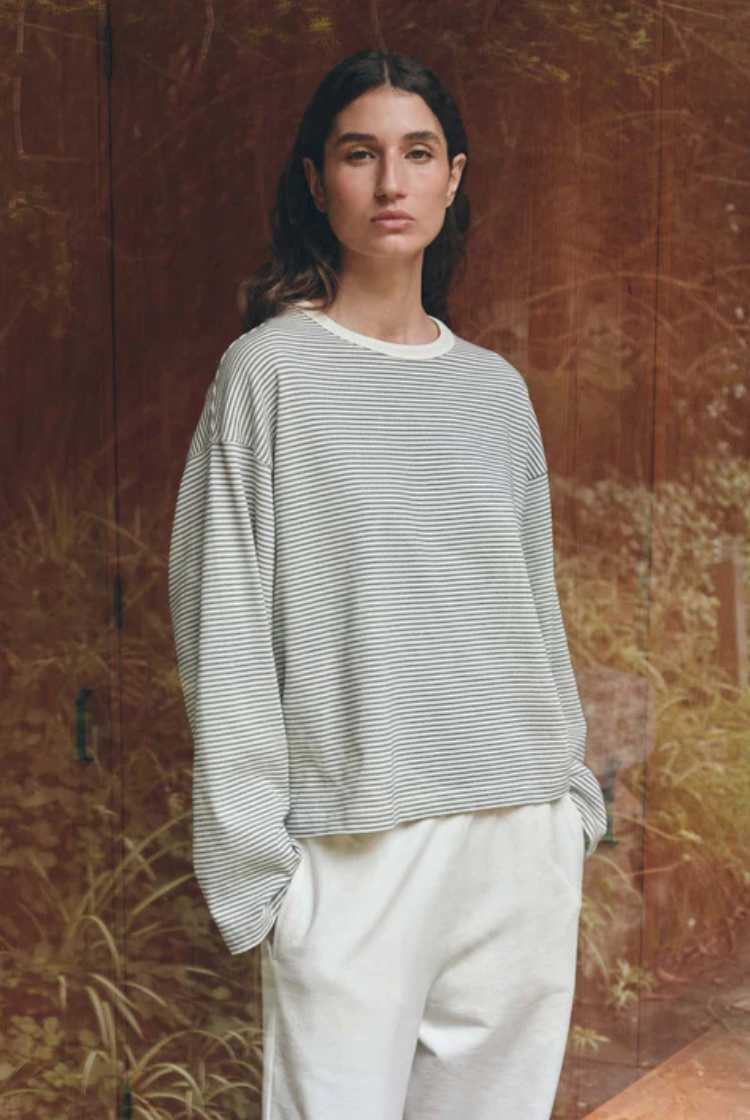 Malone Stripe Wide Sleeve Tee | Cream / Black