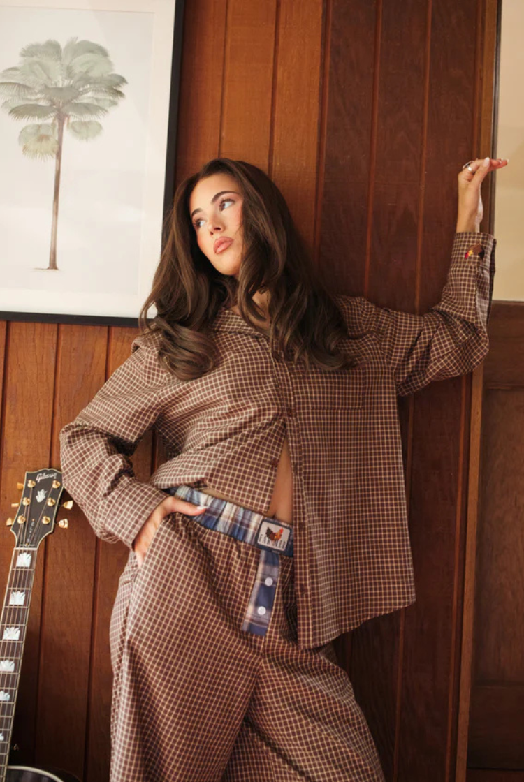 Cocky Plaid Boyfriend Button-Up