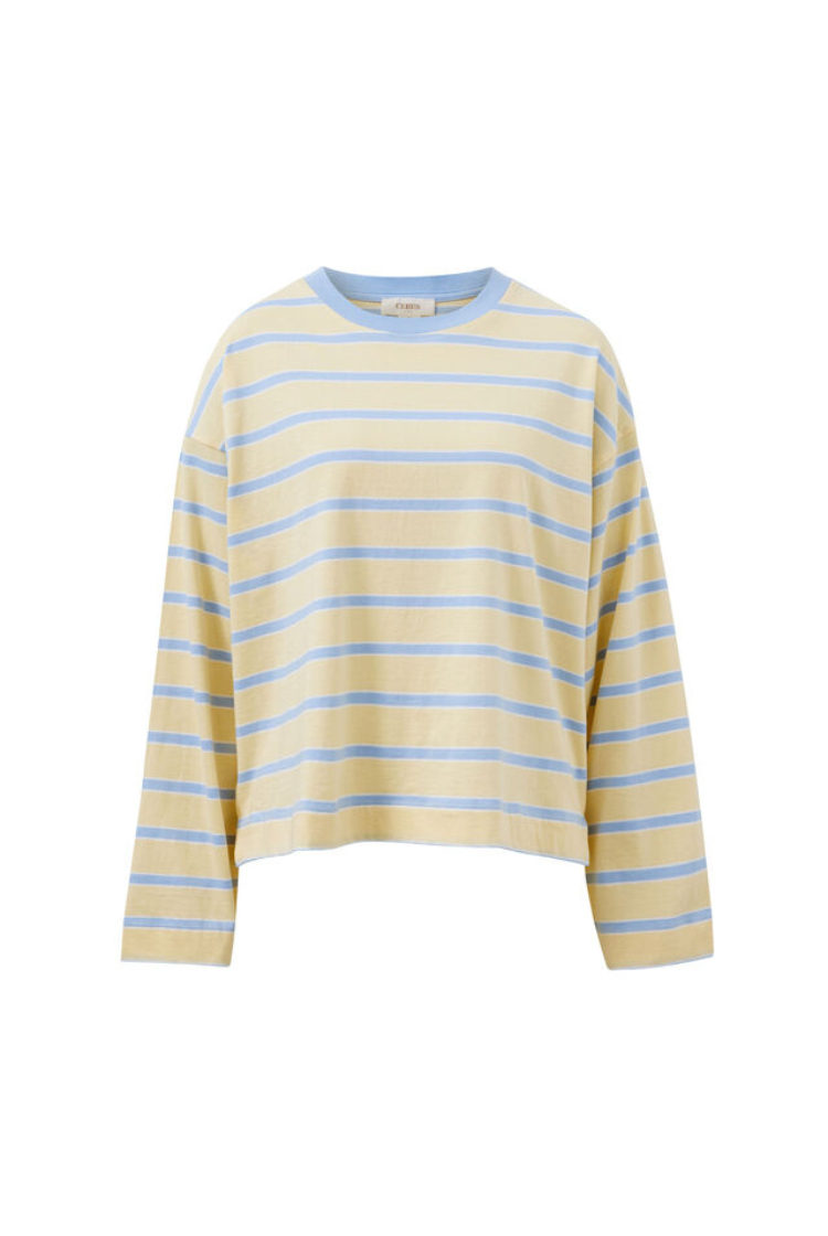 Beau Long Sleeve Slouchy Tee | Butter/ China Blue Stripe