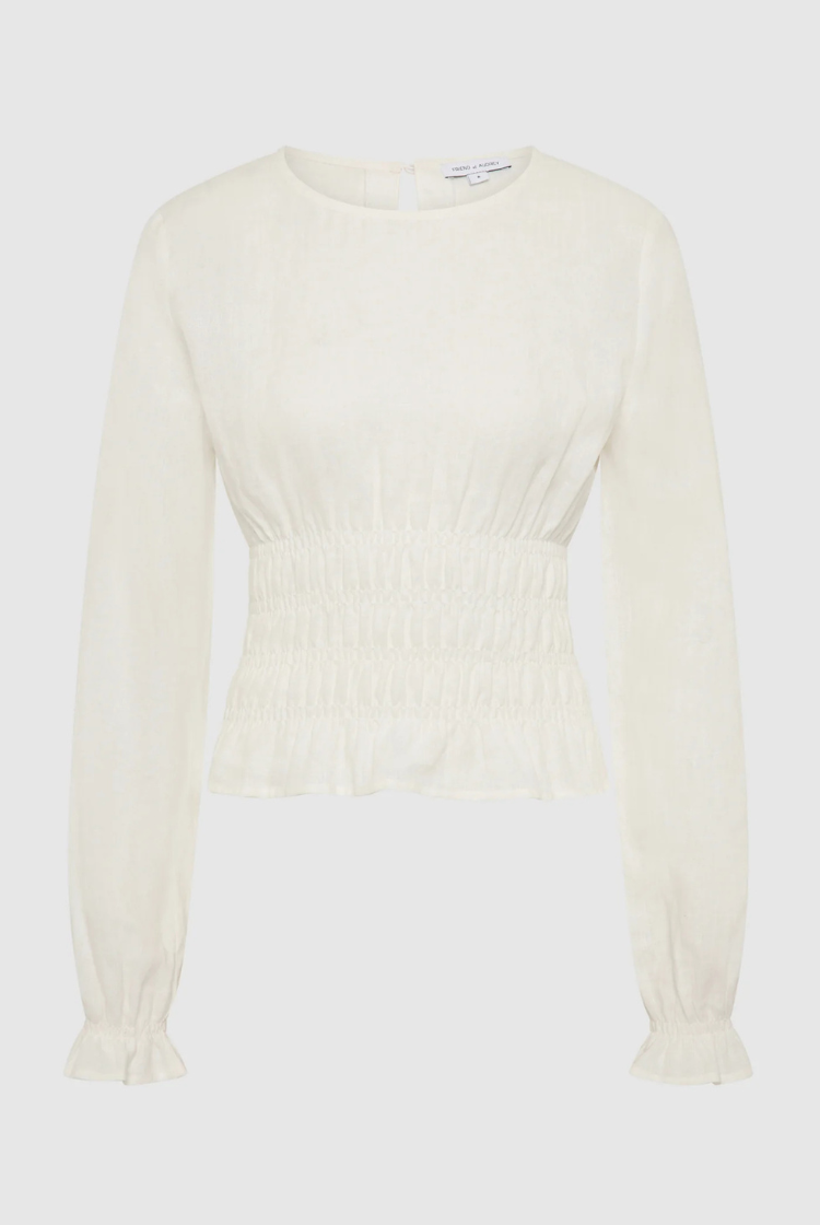 Linen Shirred Top | White