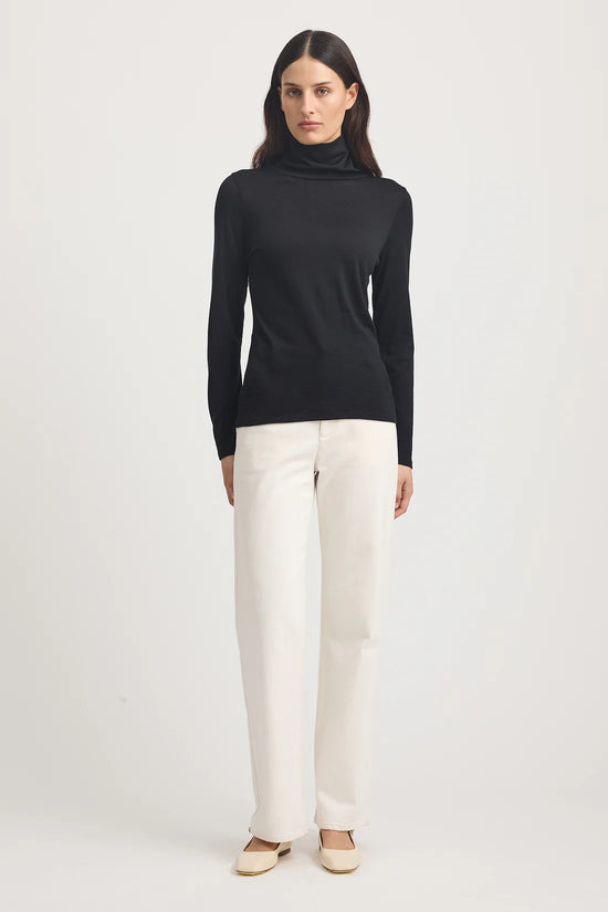 Turtle Neck Merino Tee | Black