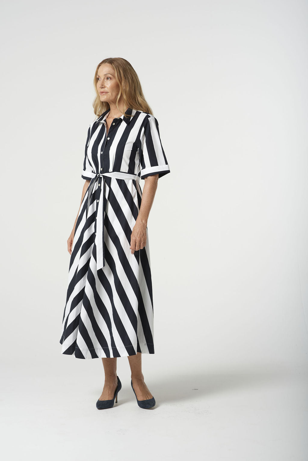 Thick Stripe Midi Dress | Navy Stripe