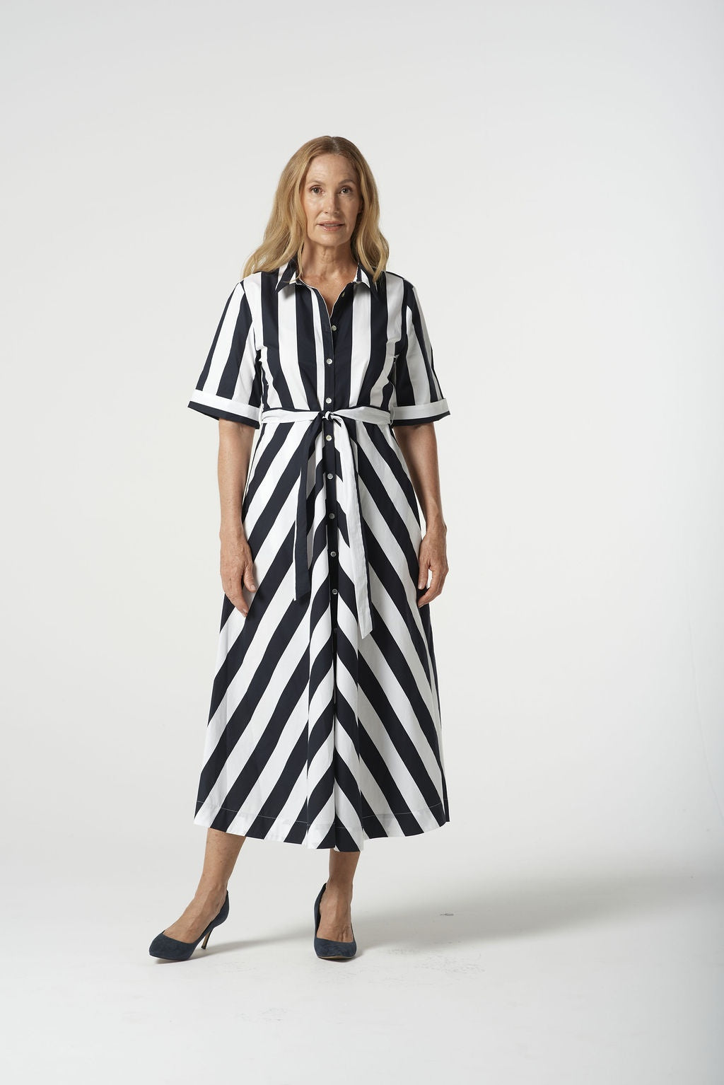 Thick Stripe Midi Dress | Navy Stripe