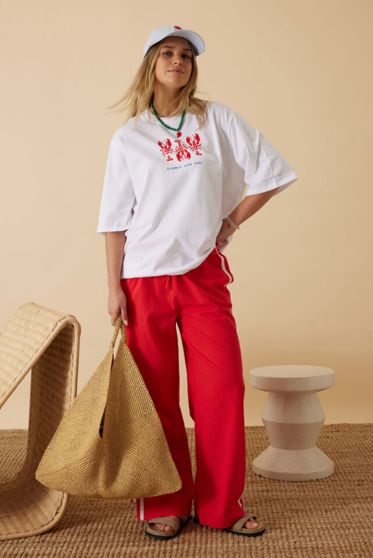 Liv Oversized Tee | White/ Summer Lobsters