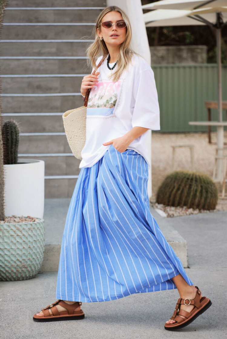 Florence Maxi Skirt | Oxford Blue Stripe