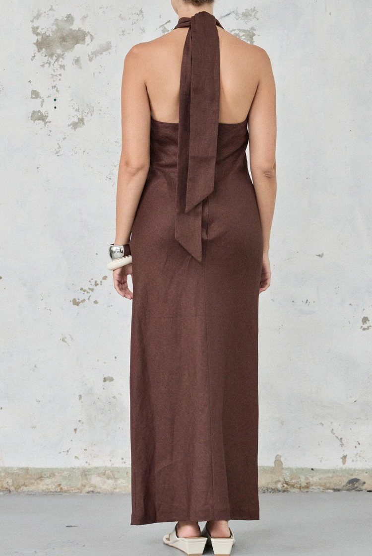 Cross-Over Linen Dress | Chocolate