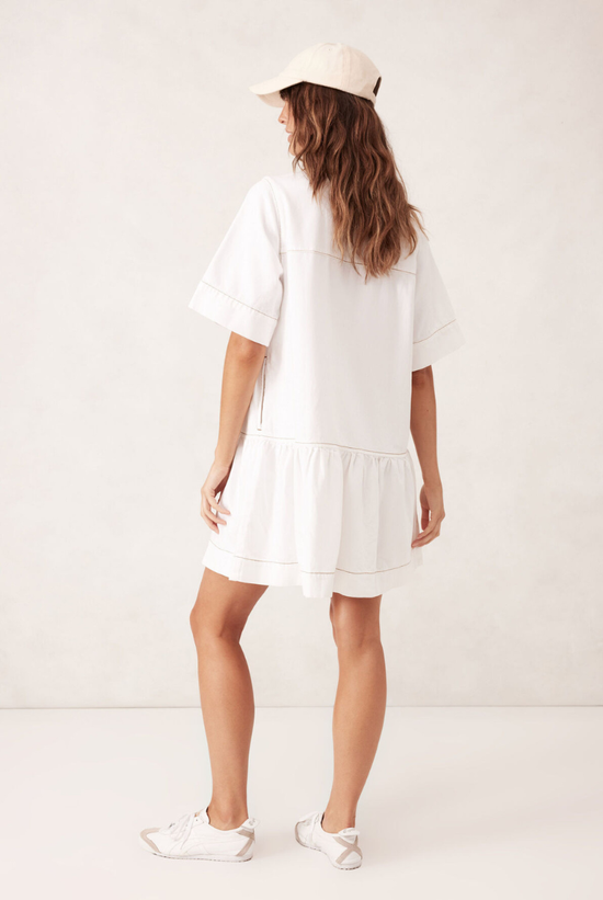 Short Sleeve Tiered Pocket Shirt Dress | Ecru