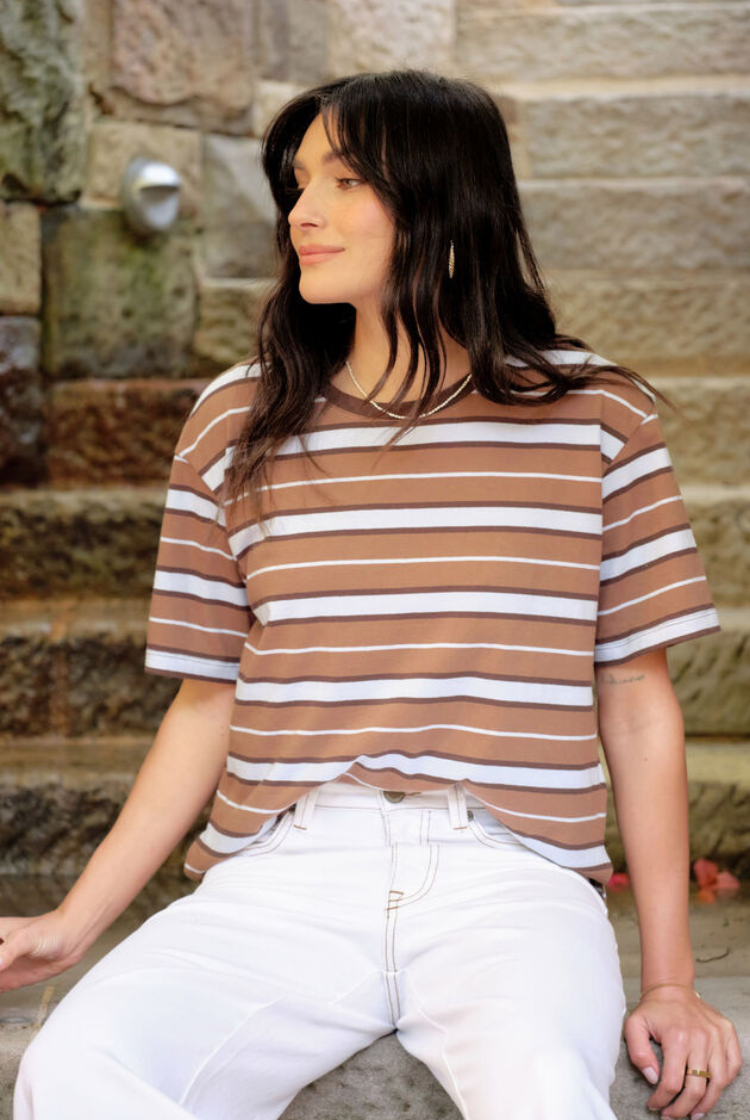 Stevie Slouchy Tee | Chalk/ Choc Retro Stripe