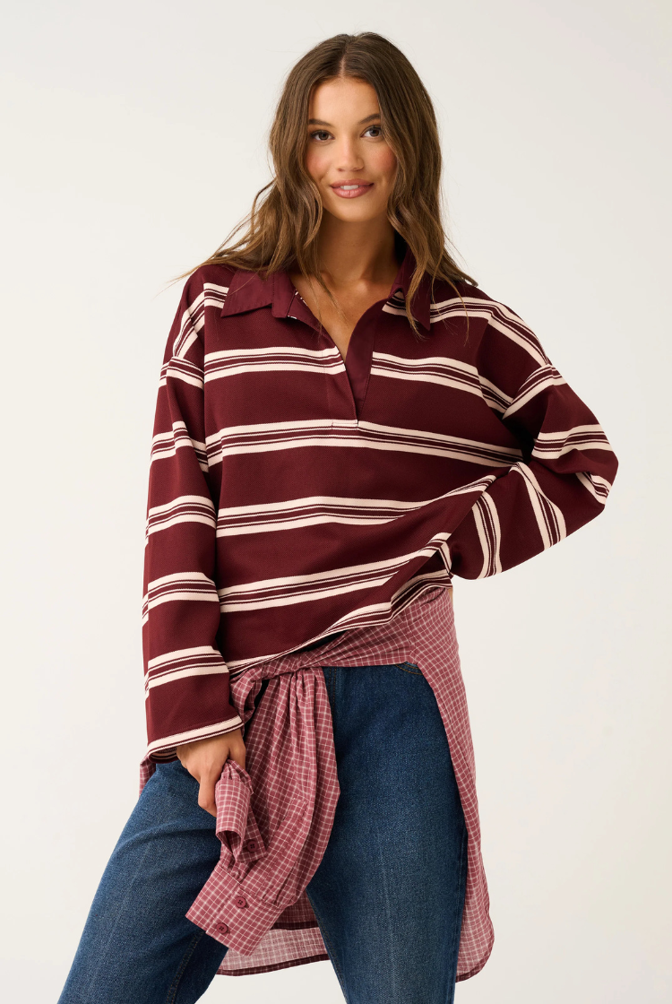 Freddie Rugby Top | Burgundy Stripe