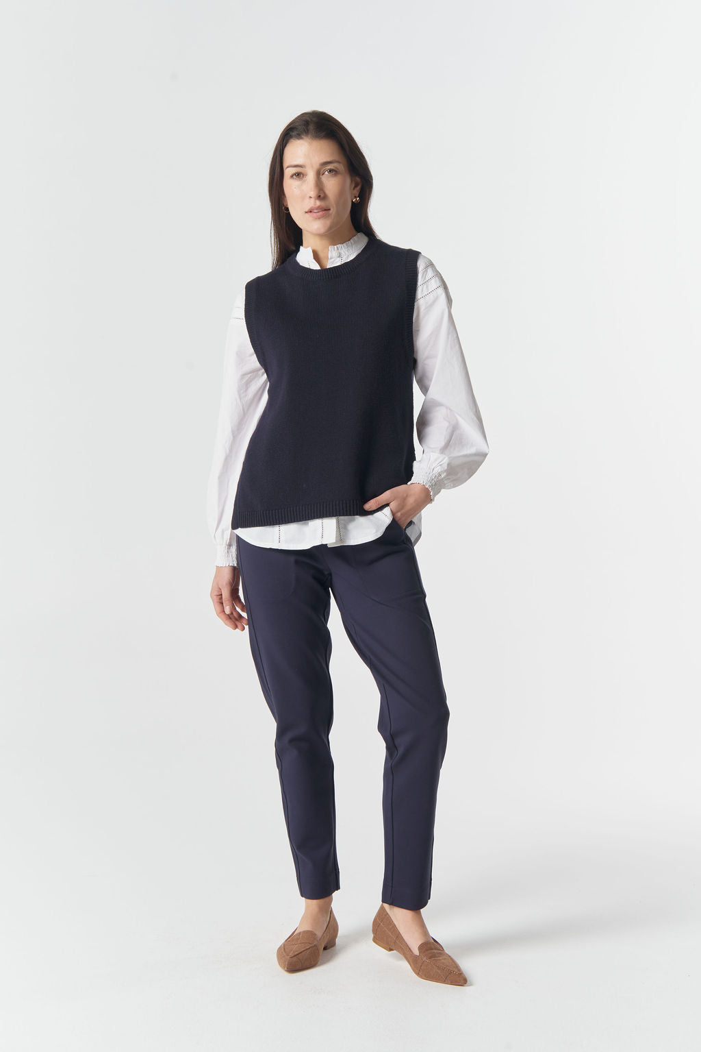Amber Merino Cotton Vest | Dark Navy