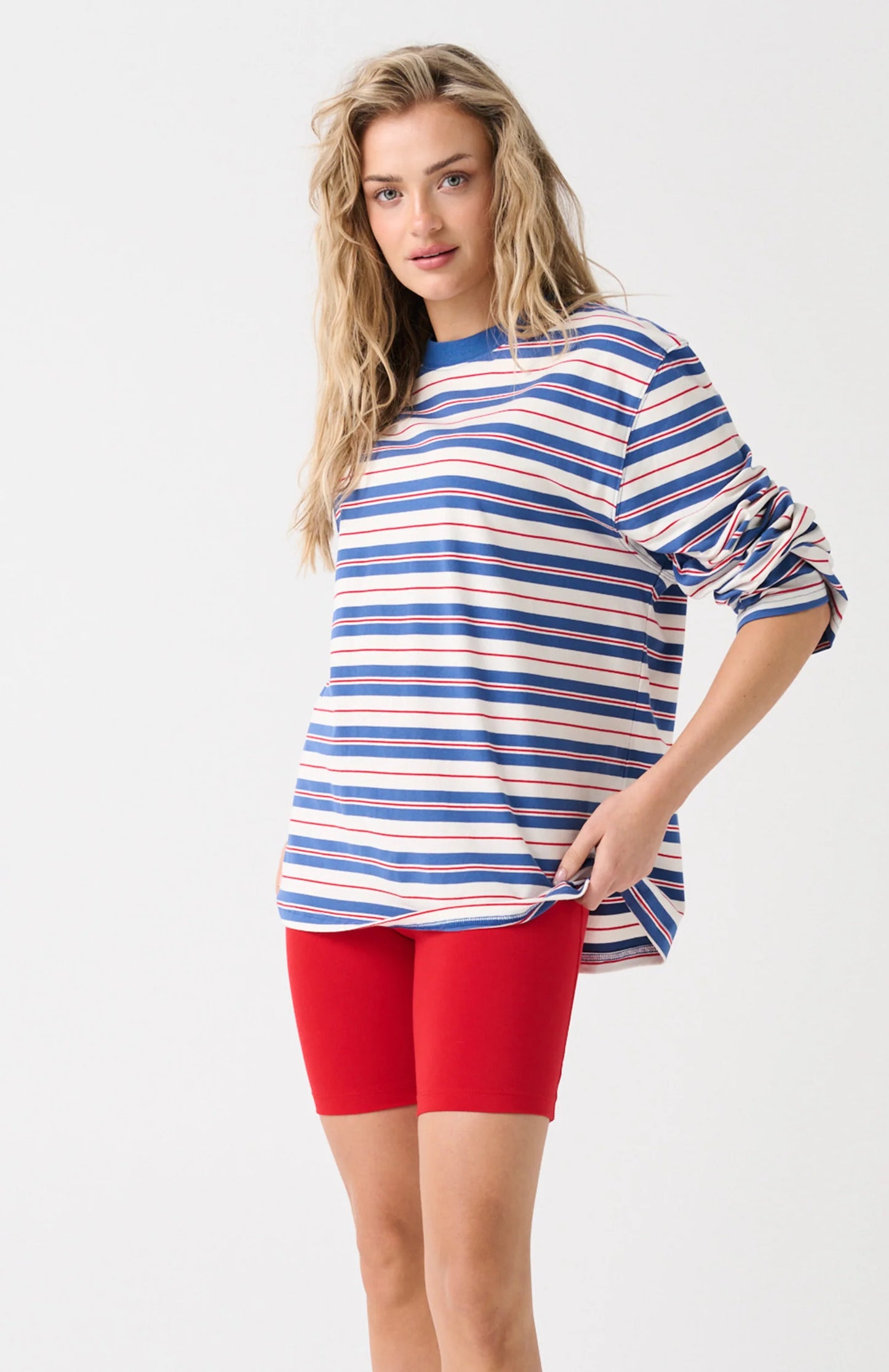 Carter Long Sleeve | Red/ Slate Stripe