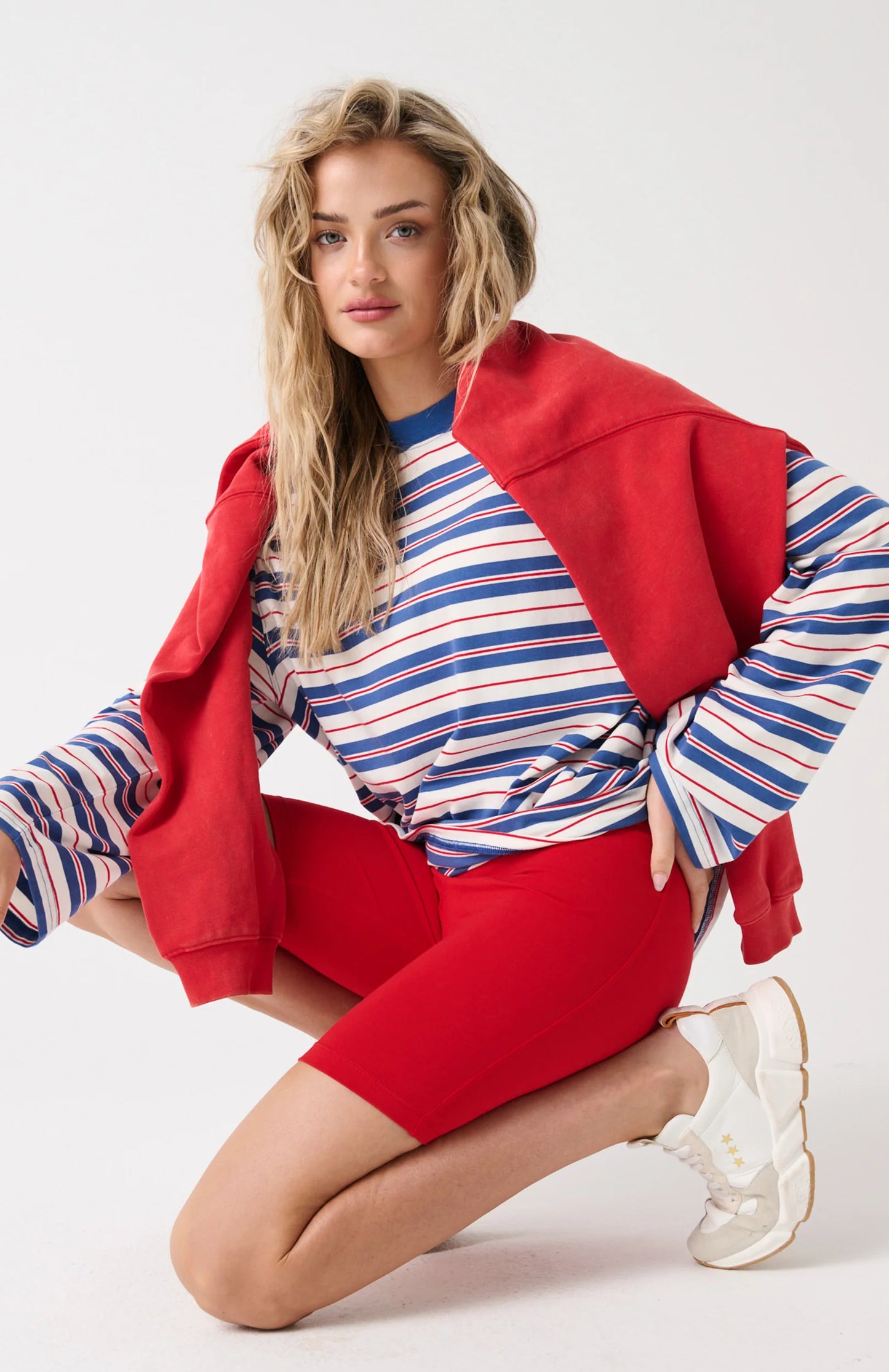 Carter Long Sleeve | Red/ Slate Stripe