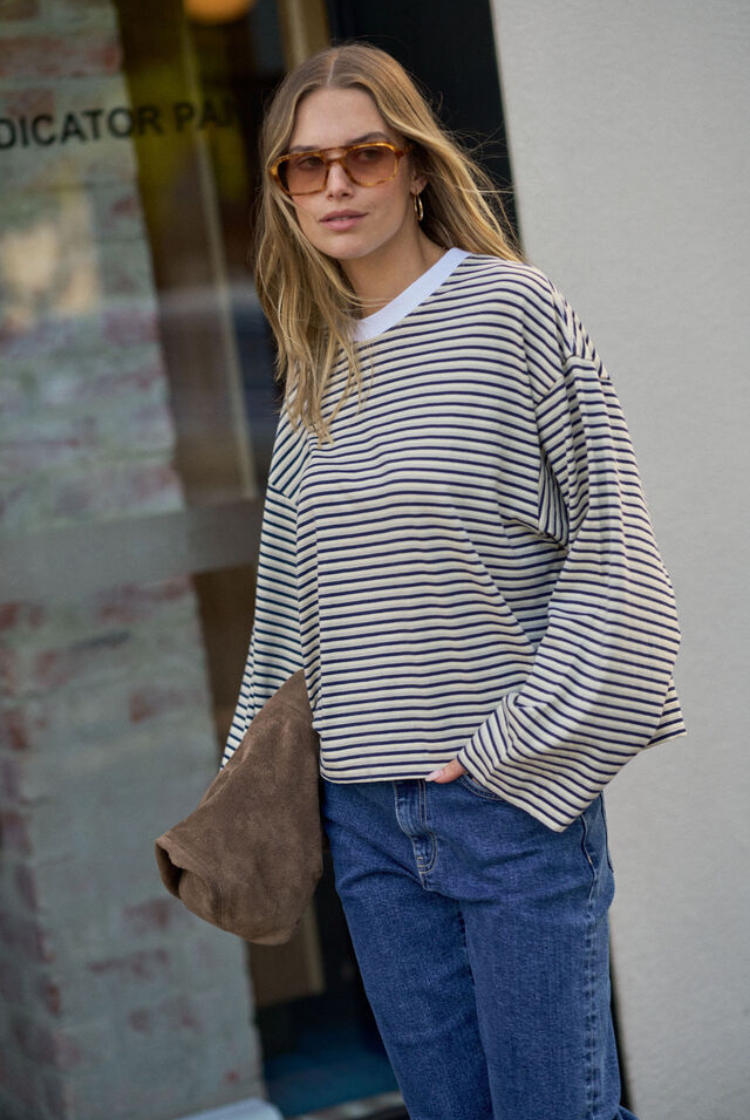 Beau Long Sleeve Slouchy Tee | Heritage Navy/ Butter/ Stone Stripe