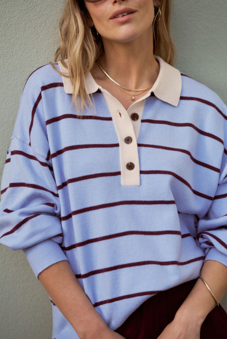 Jessa Rugby Knit | Sky Blue Stripe
