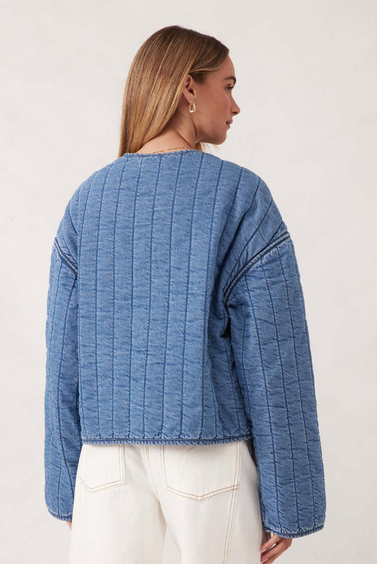 Comfy Quilted Boxy Jacket | Worn Blue Denim