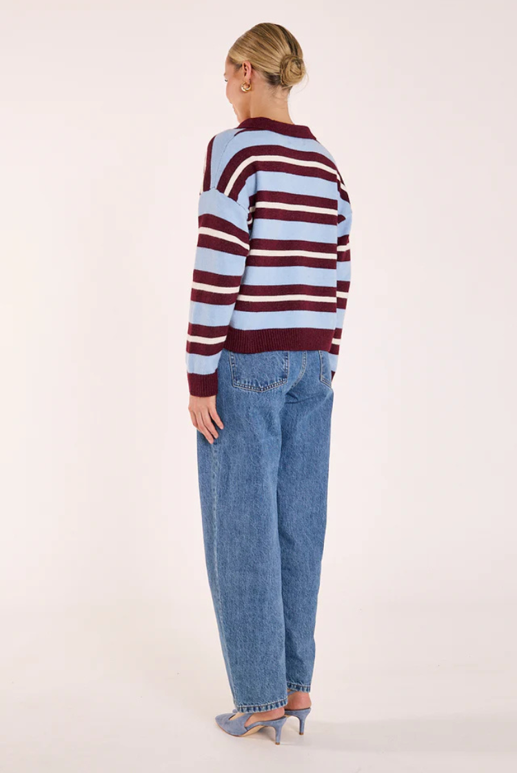 Stefi Knit | Wine/ Blue Stripe