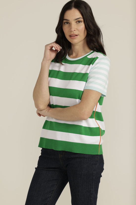 Stripe Knit Top | White / Green / Aqua
