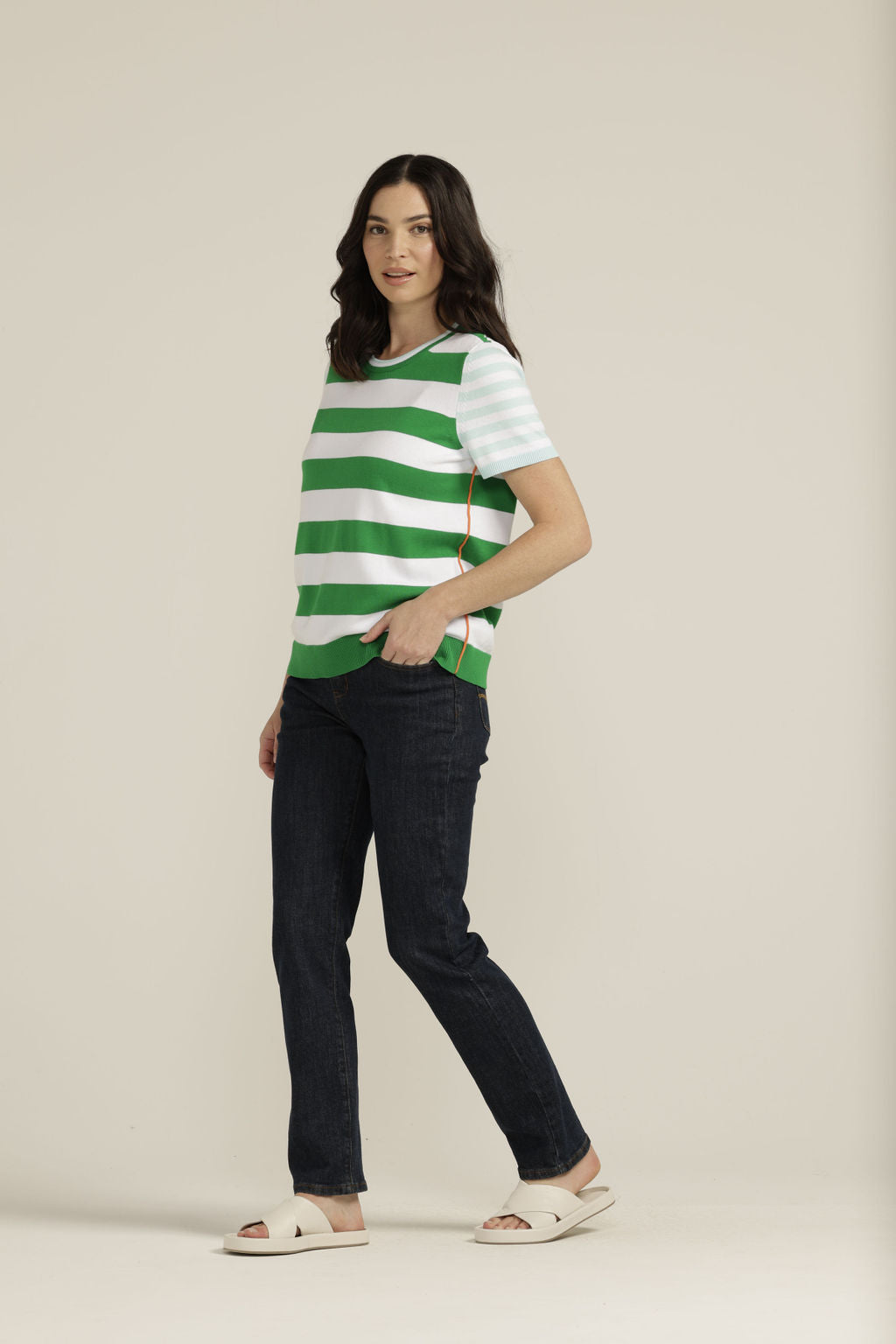 Load image into Gallery viewer, Stripe Knit Top | White / Green / Aqua
