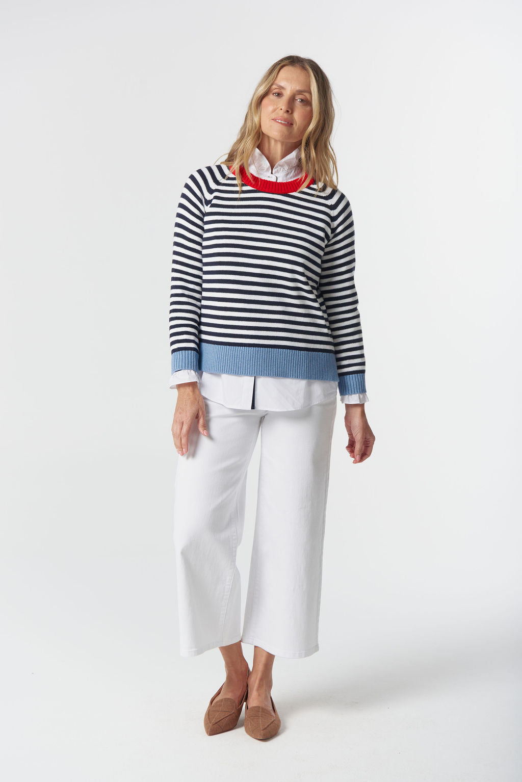 Farmer Cotton Cashmere Jumper | Navy/ Laser White