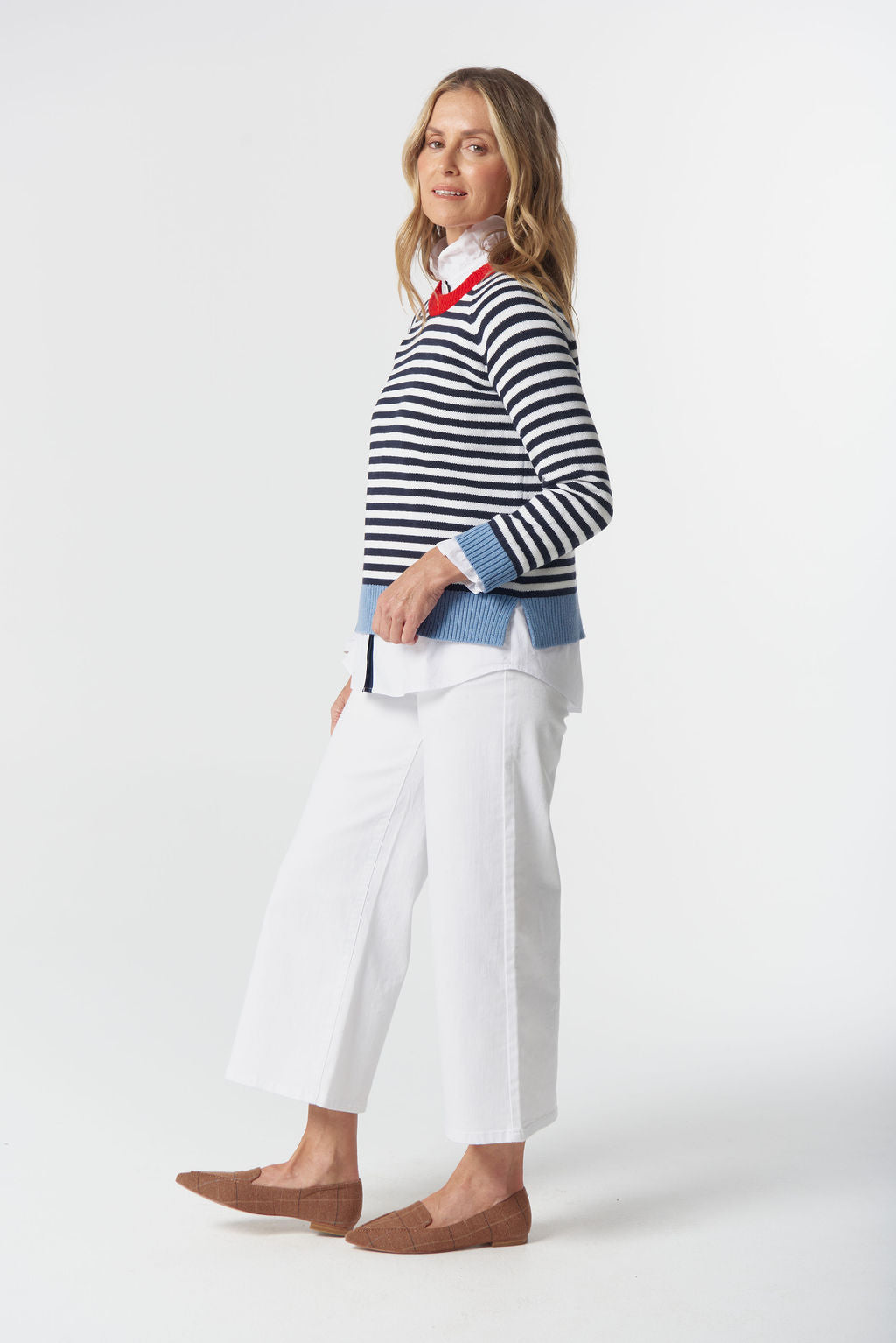 Farmer Cotton Cashmere Jumper | Navy/ Laser White