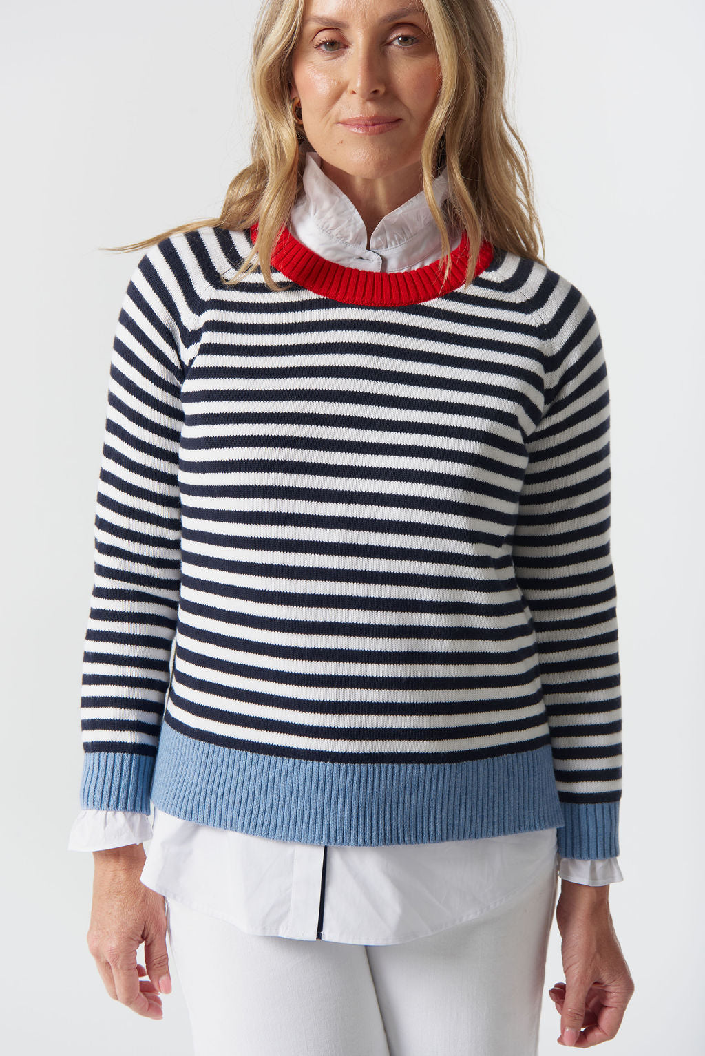 Farmer Cotton Cashmere Jumper | Navy/ Laser White