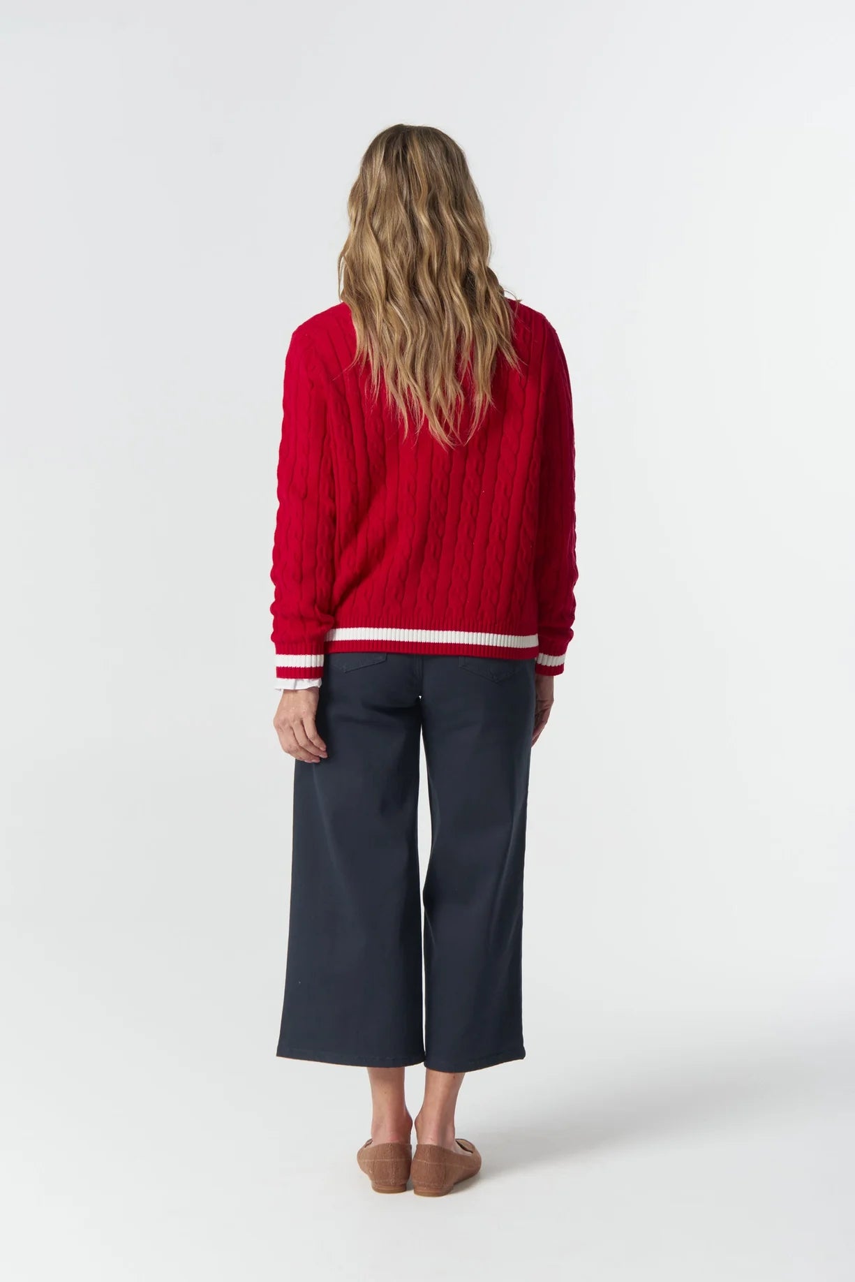 Harvest V-Neck Cotton Jumper | Poinsettia / White