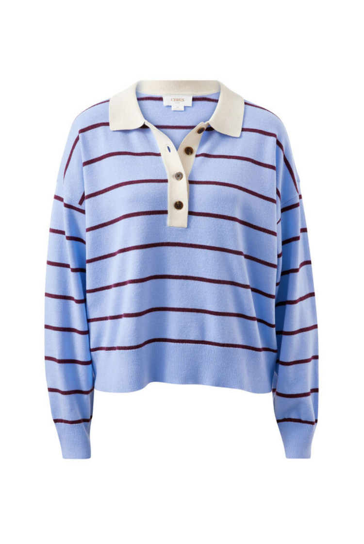 Jessa Rugby Knit | Sky Blue Stripe
