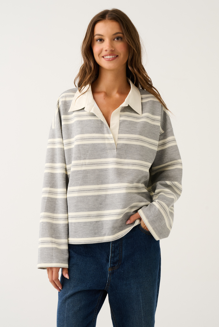 Freddie Rugby Top | Grey Marle Stripe